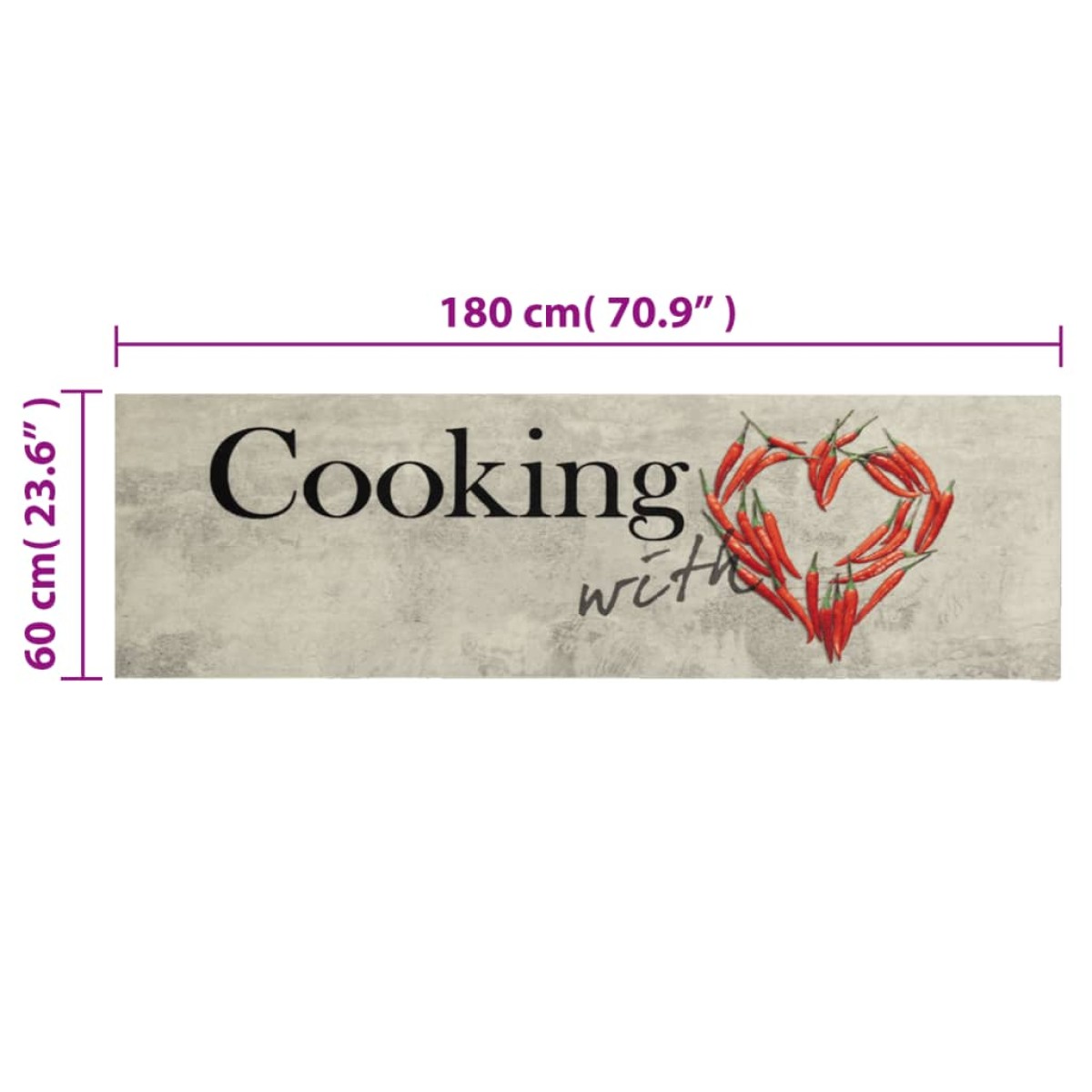vidaXL Χαλί Κουζίνας Πλενόμενο Επιγρ. Cooking Γκρι 60x180 εκ. Βελούδο