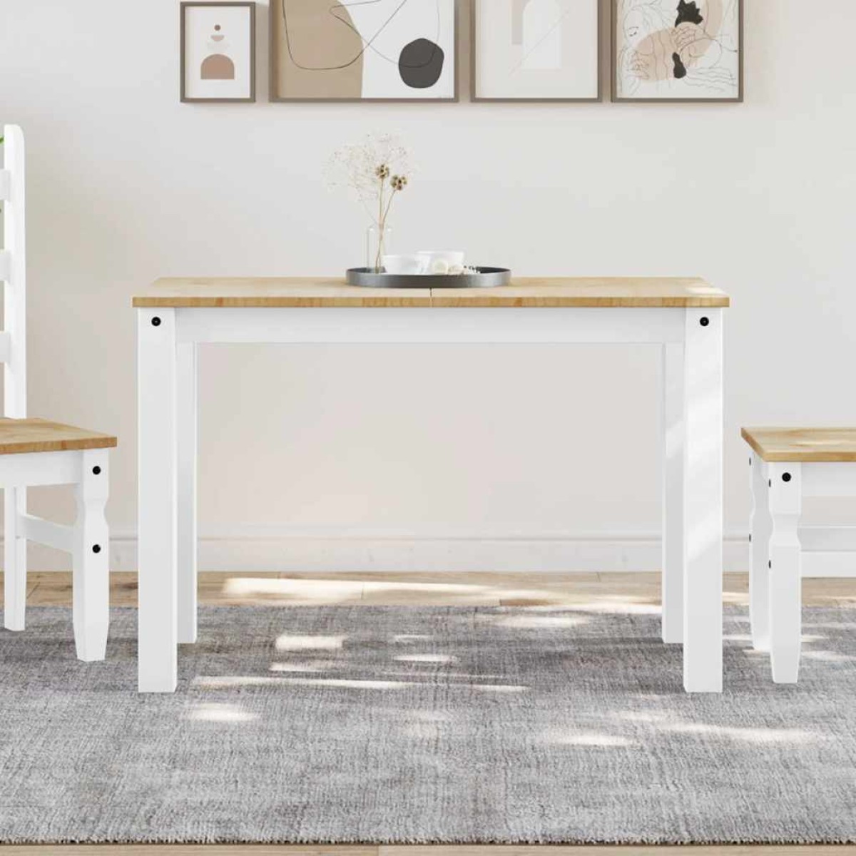 vidaXL Τραπεζαρία PANAMA Λευκό 112 x 60 x 75 εκ. από Μασίφ Ξύλο Πεύκου