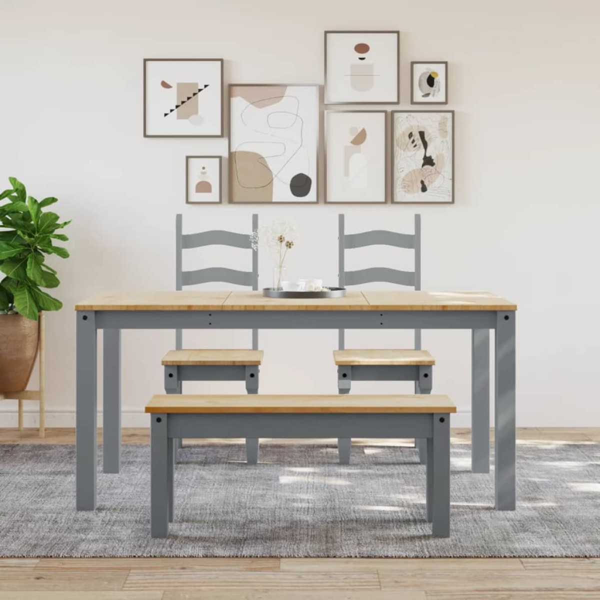 vidaXL Τραπεζαρία PANAMA Γκρι 160 x 80 x 75 εκ. από Μασίφ Ξύλο Πεύκου