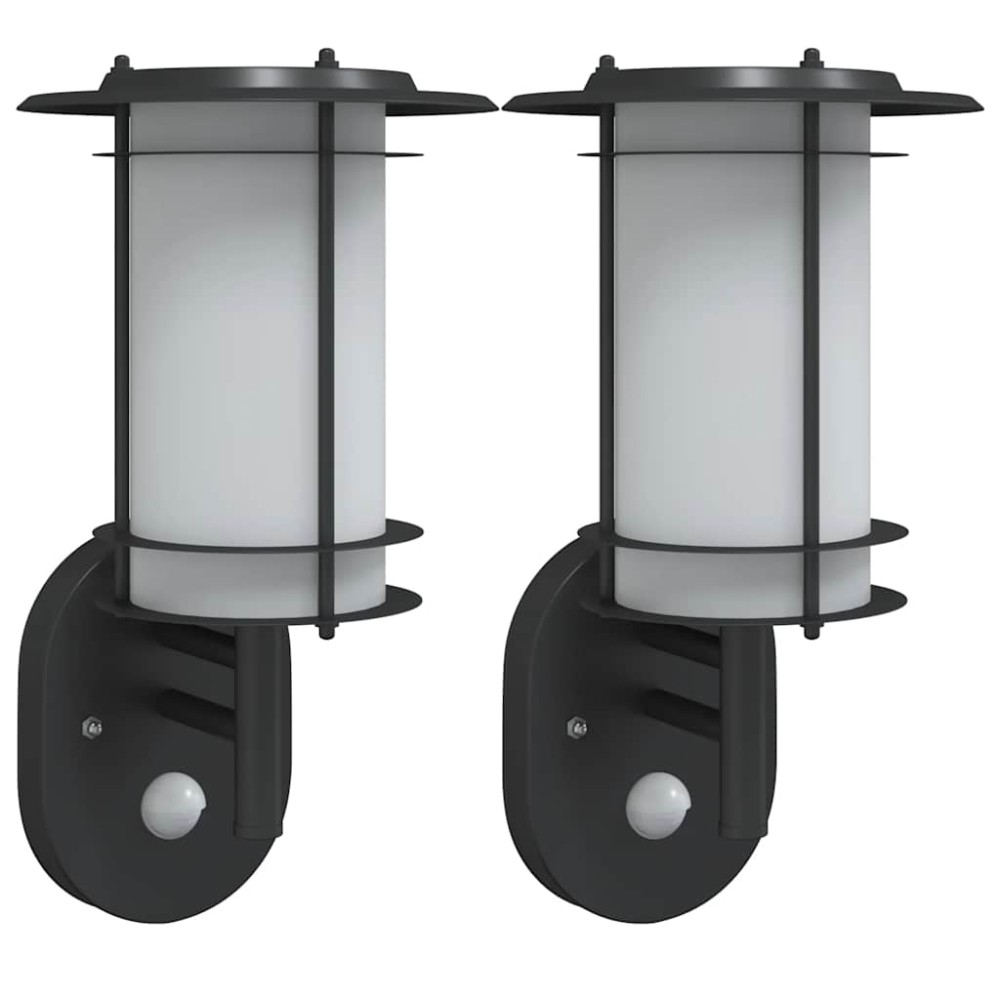 vidaXL Φωτιστικά Τοίχου Εξ. Χώρου με Αισθητ. 2 τεμ. Μαύρο Ανοξ. Ατσάλι