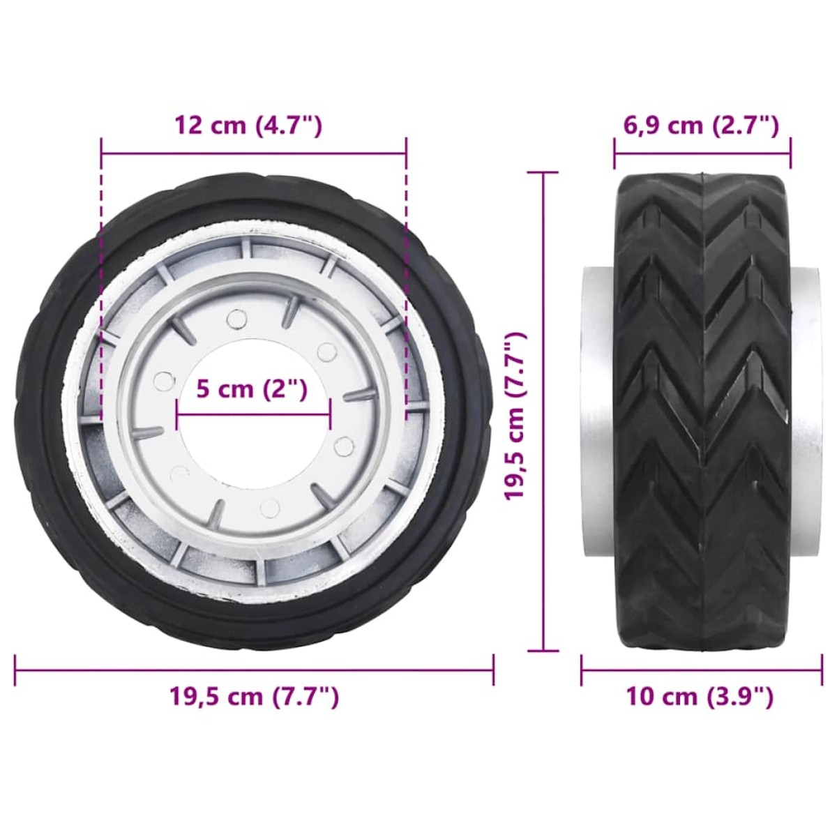 vidaXL Τροχός για Ποδαράκι Τρέιλερ Ø19,5x10εκ. από Αλουμίνιο/Καουτσούκ