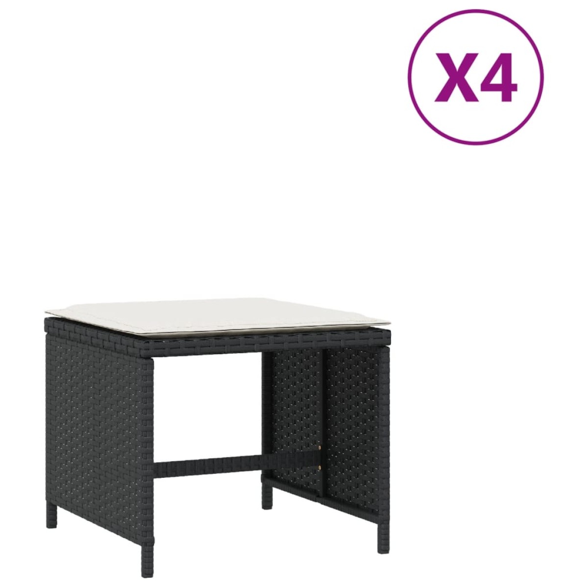 vidaXL Σκαμπό Κήπου 4 τεμ. Μαύρα 40x40x35 Συνθετικό Ρατάν με Μαξιλάρια