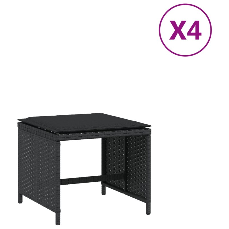 vidaXL Σκαμπό Κήπου 4 τεμ. Μαύρα 40x40x35 Συνθετικό Ρατάν με Μαξιλάρια