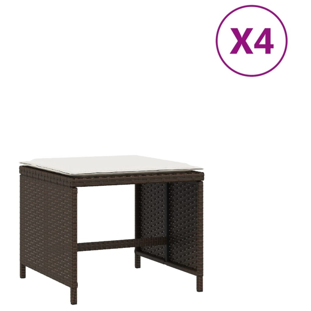 vidaXL Σκαμπό Κήπου 4 τεμ. Καφέ 40x40x35 εκ. Συνθ. Ρατάν με Μαξιλάρια