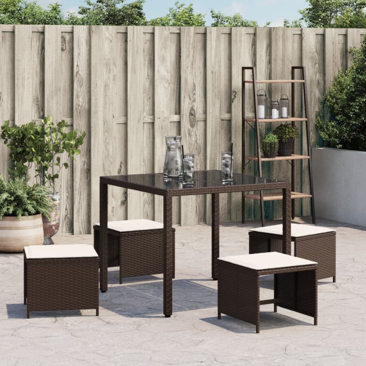 vidaXL Σκαμπό Κήπου 4 τεμ. Καφέ 40x40x35 εκ. Συνθ. Ρατάν με Μαξιλάρια