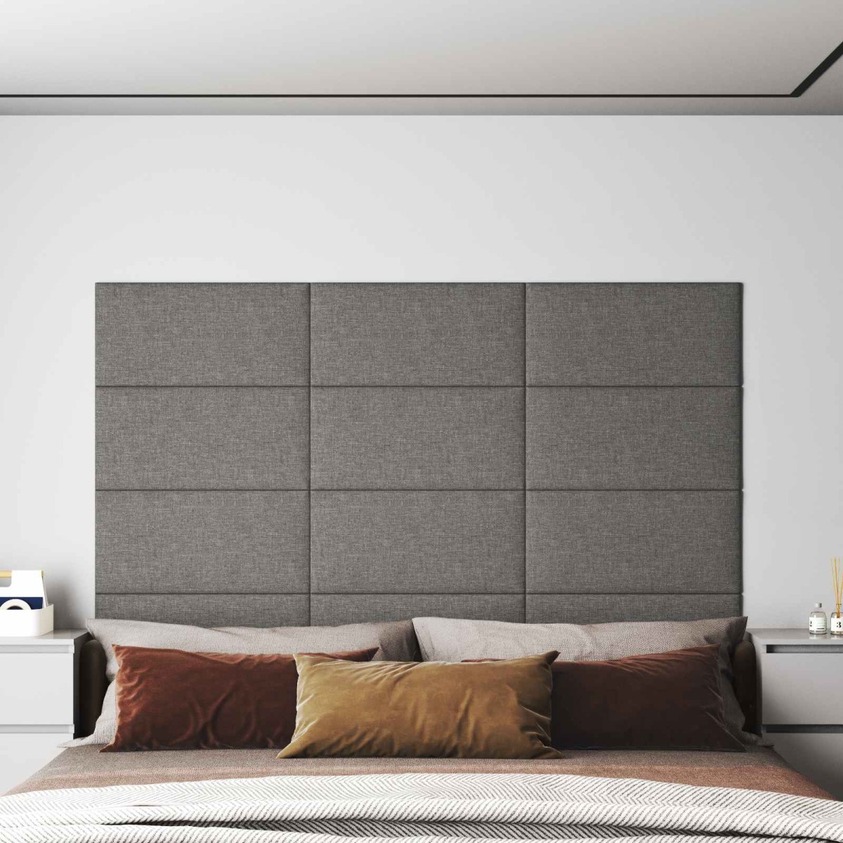 vidaXL Κεφαλάρι Τοίχου 12 τμχ. 60 x 30 cm Ανοιχτό γκρι ύφασμα