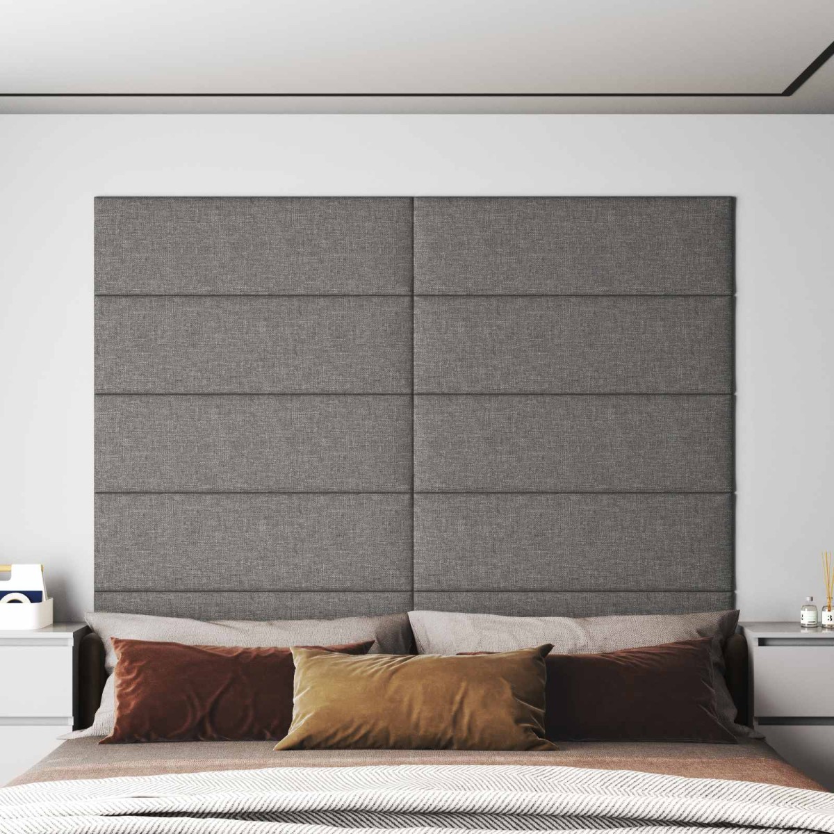 vidaXL Κεφαλάρι Τοίχου 12 τμχ. 90 x 30 cm Ανοιχτό γκρι ύφασμα