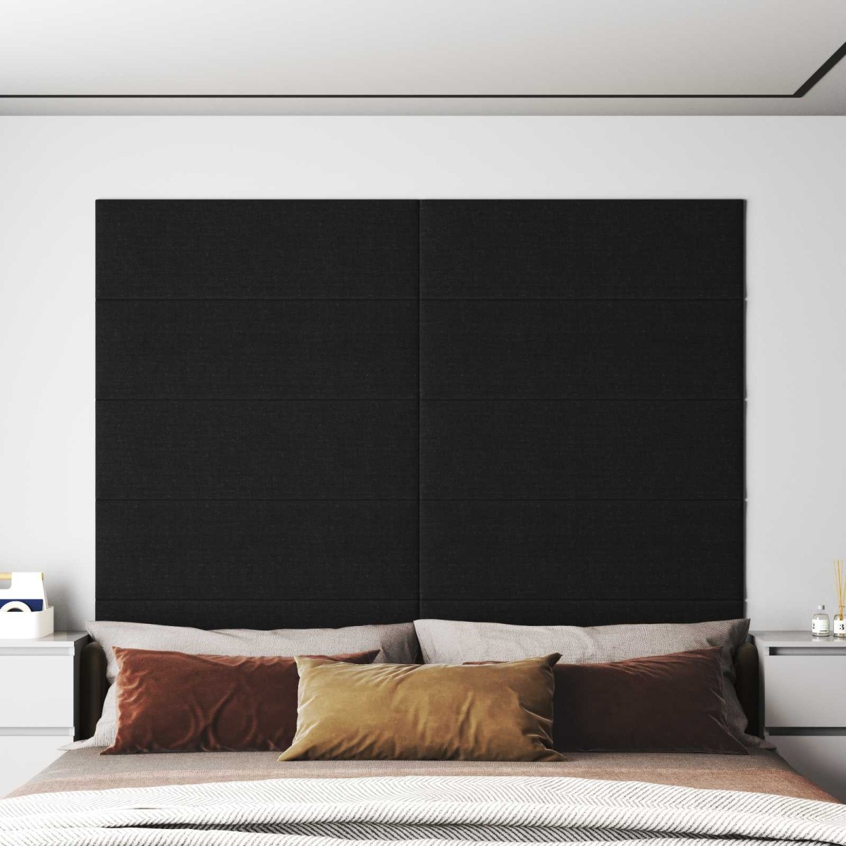 vidaXL Κεφαλάρι Τοίχου 12 τμχ. 90 x 30 cm Μαύρο ύφασμα