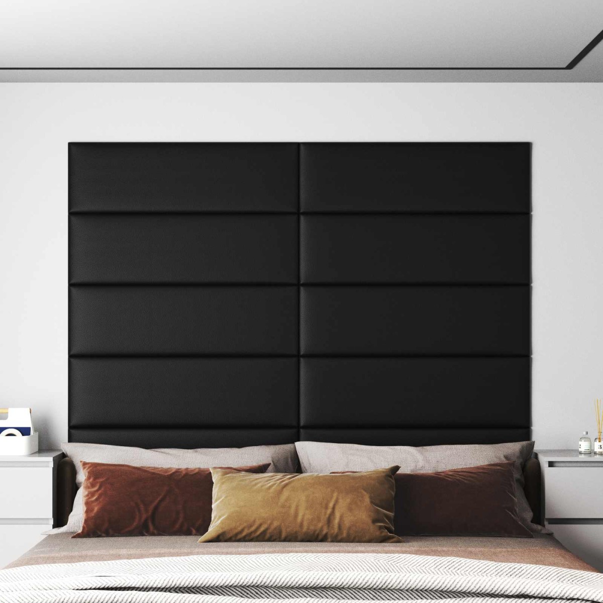 vidaXL Κεφαλάρι Τοίχου 12 τμχ. 90 x 30 cm Μαύρο ύφασμα