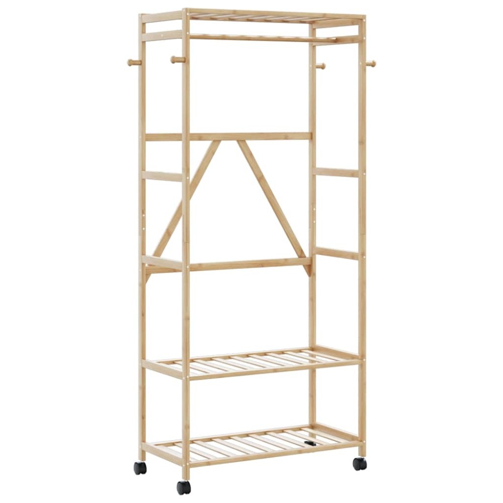 vidaXL Ράφι Ρούχων με Ράφια και Ρόδες 90x40x179,5 εκ. από Μπαμπού