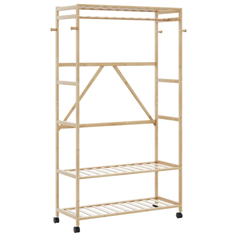 vidaXL Ράφι ρούχων με ράφια και ρόδες 110x40x180 εκ. Μπαμπού