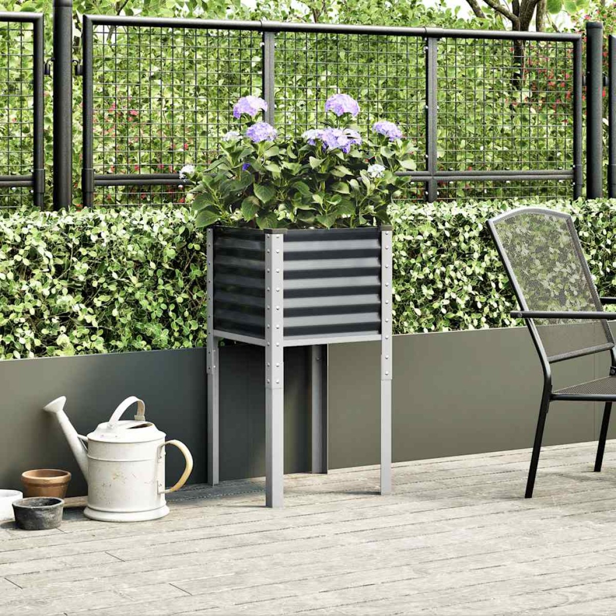 vidaXL Γλάστρα Κήπου Ανθρακί 45x45x88 εκ. Ατσάλινη