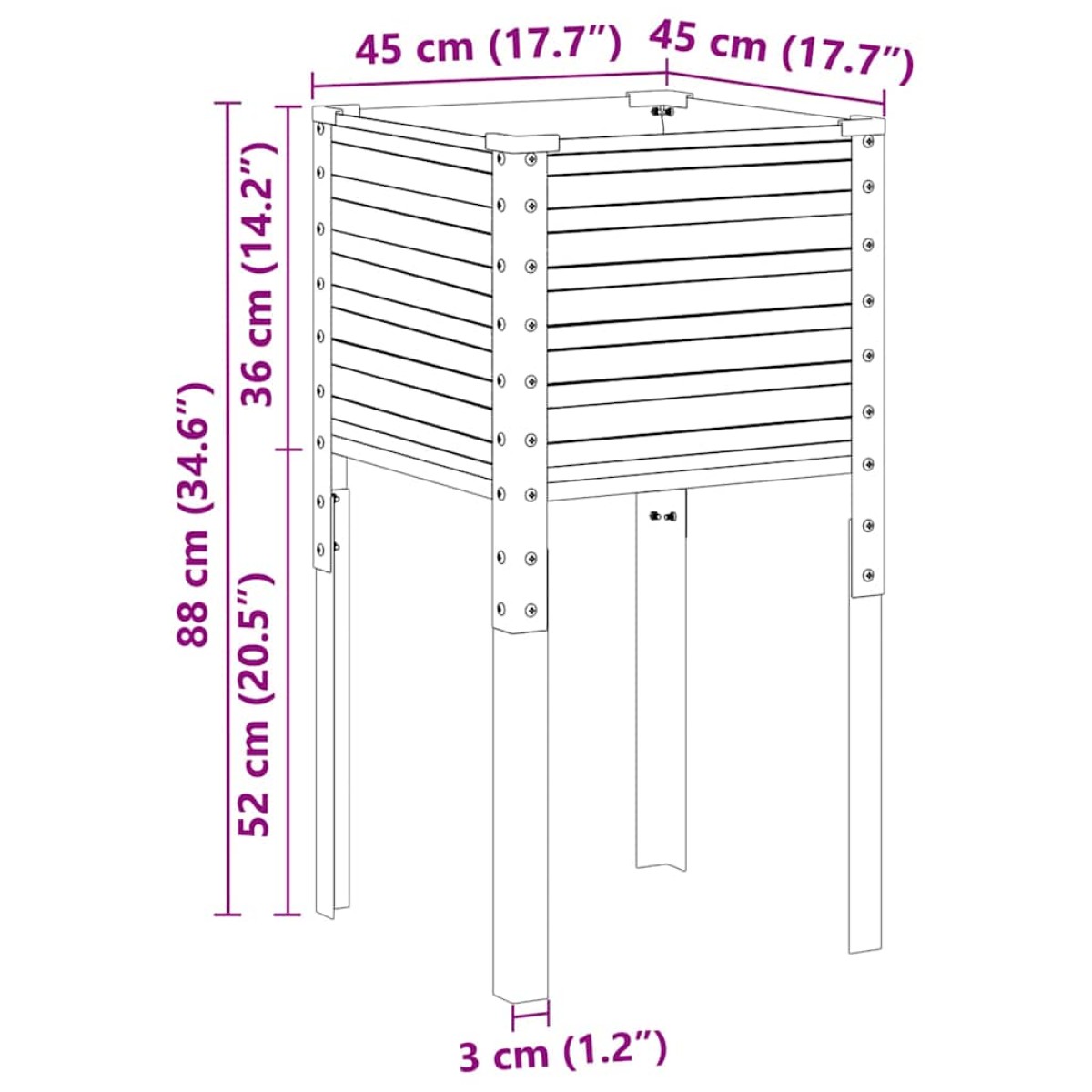 vidaXL Γλάστρα Κήπου Ανθρακί 45x45x88 εκ. Ατσάλινη