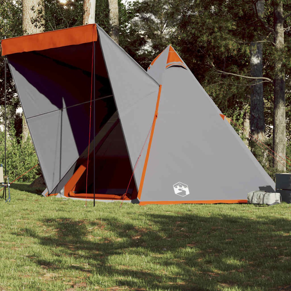vidaXL Σκηνή Οικογενειακή Tipi 6 Ατόμων Αδιάβροχη Γκρι/Πορτοκαλί