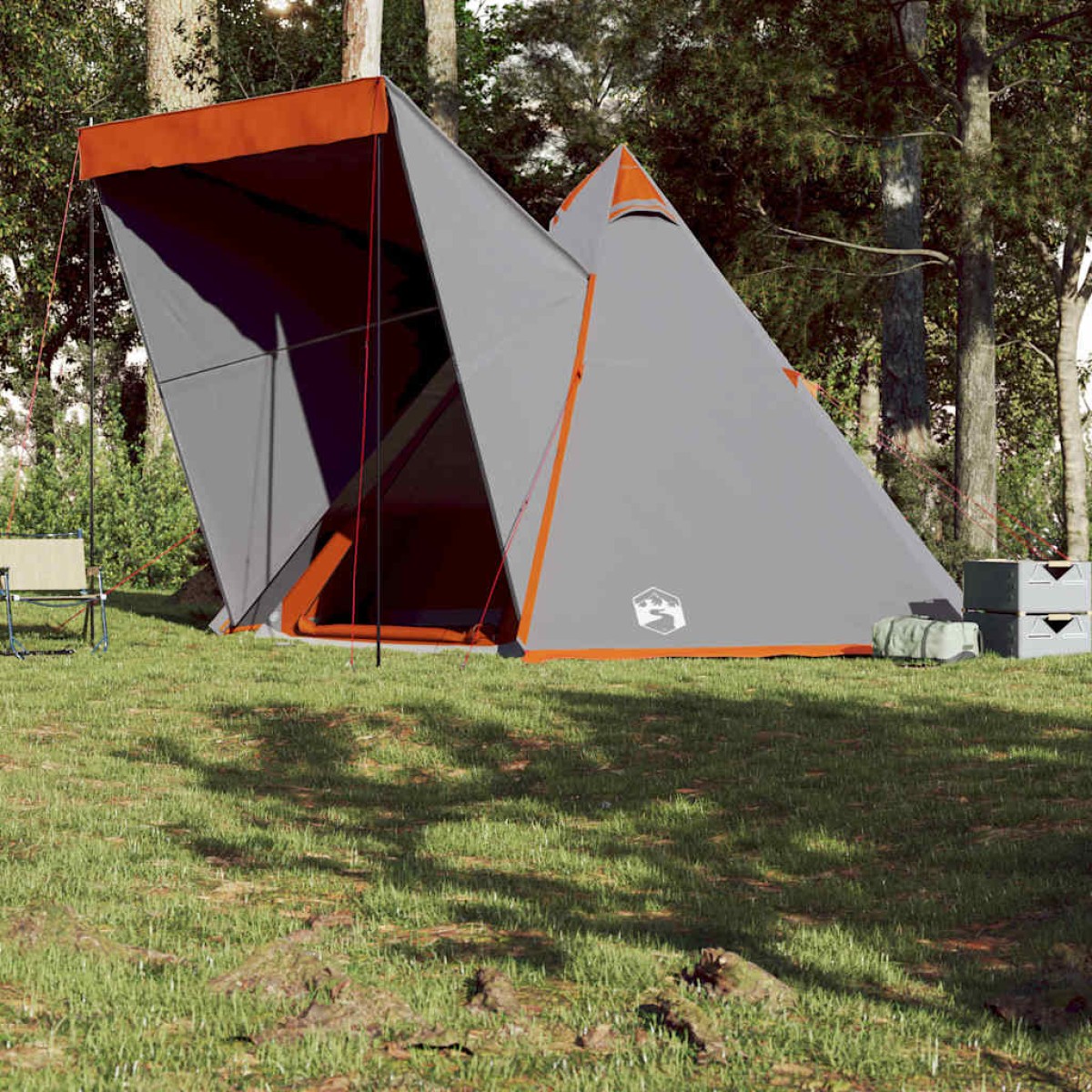 vidaXL Σκηνή Οικογενειακή Tipi 6 Ατόμων Αδιάβροχη Γκρι/Πορτοκαλί