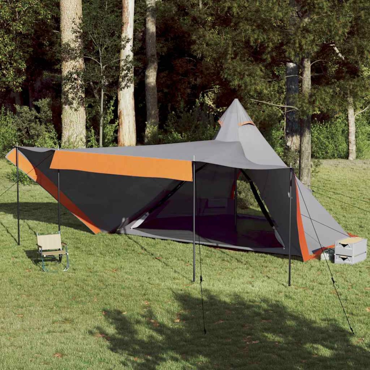 vidaXL Σκηνή Οικογενειακή Tipi 8 Ατόμων Αδιάβροχη Γκρι/Πορτοκαλί