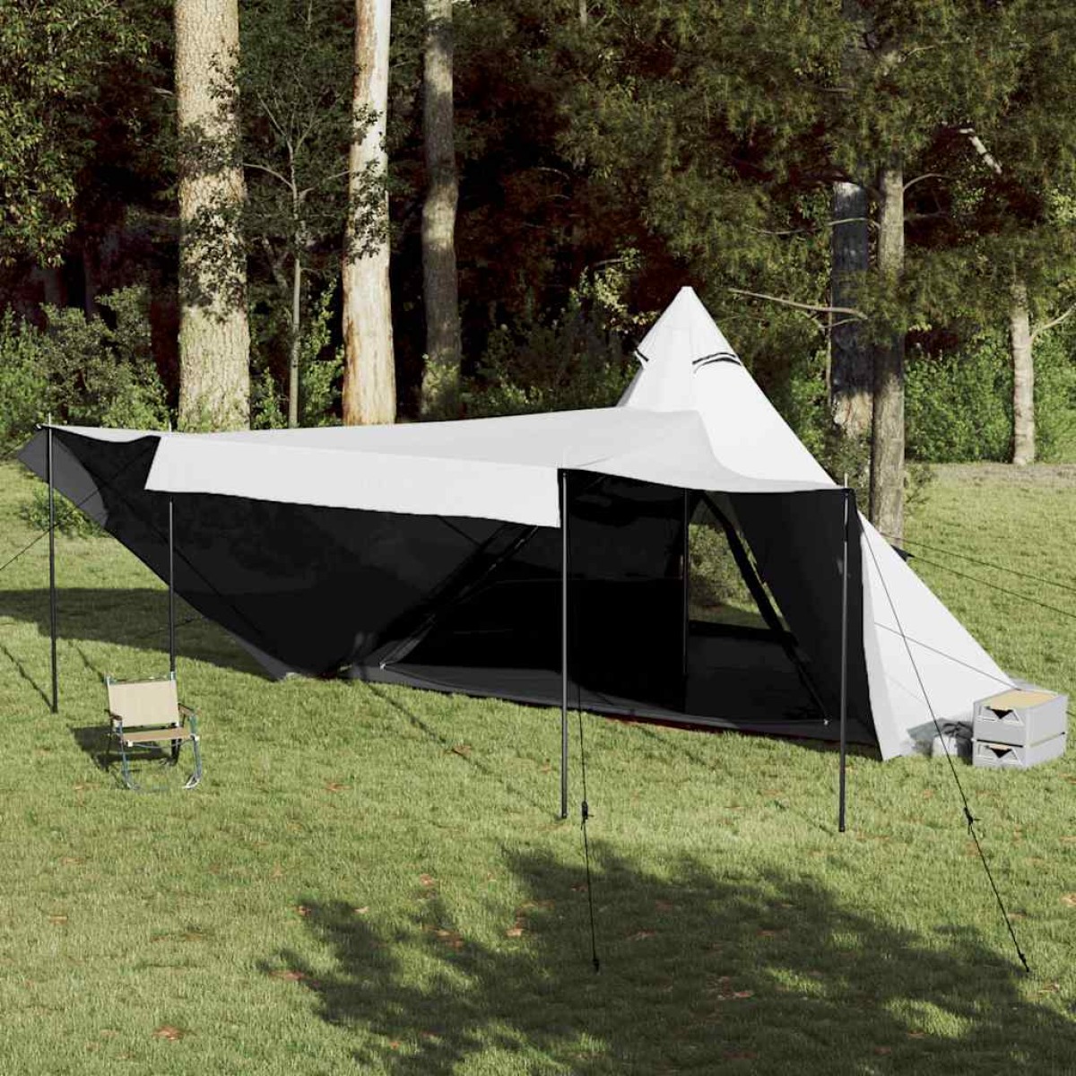 vidaXL Σκηνή Οικογενειακή Tipi 8 Ατ. Αδιάβροχη Λευκή Ύφασμα Συσκότισης