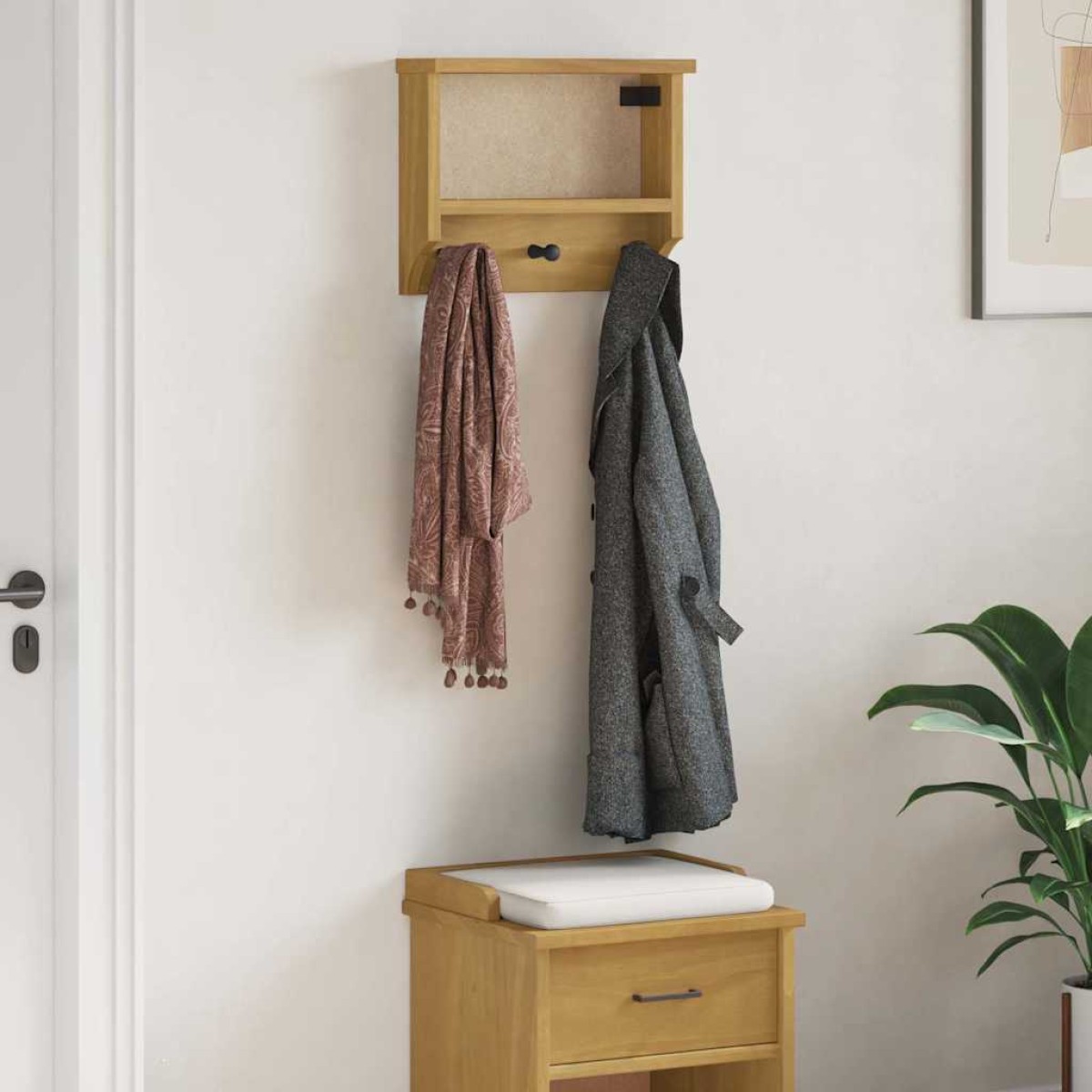vidaXL Επίτοιχη κρεμάστρα παλτών SANDNES 45x12x35 εκ.Πεύκο μασίφ ξύλο