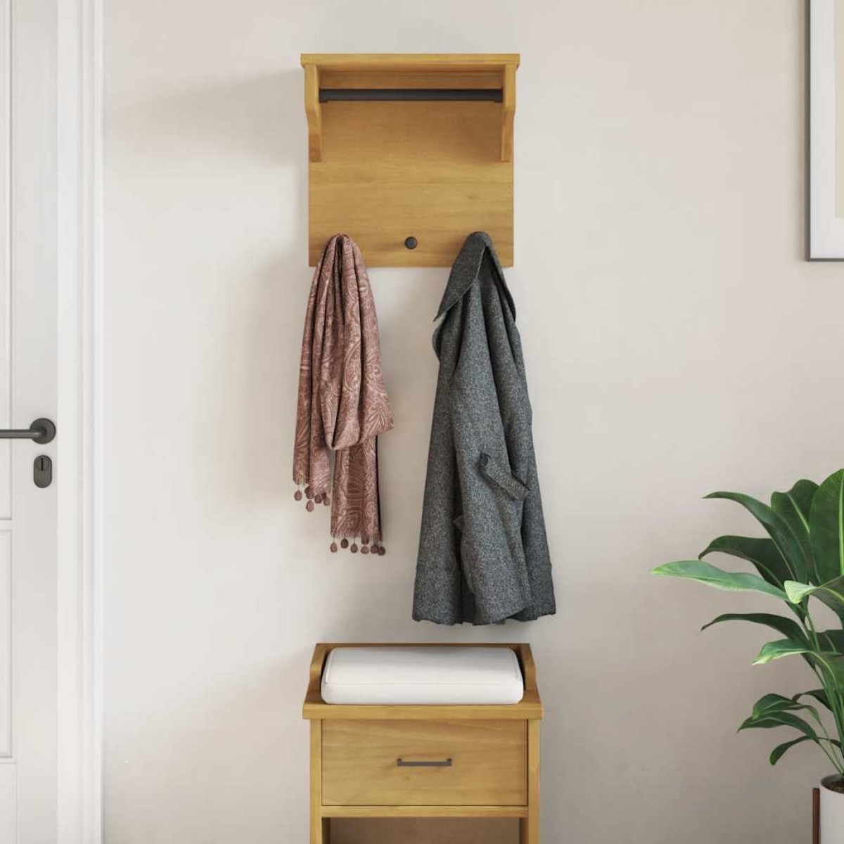 vidaXL Επίτοιχη κρεμάστρα παλτών SANDNES 43x30x42 εκ. Πεύκο μασίφ ξύλο