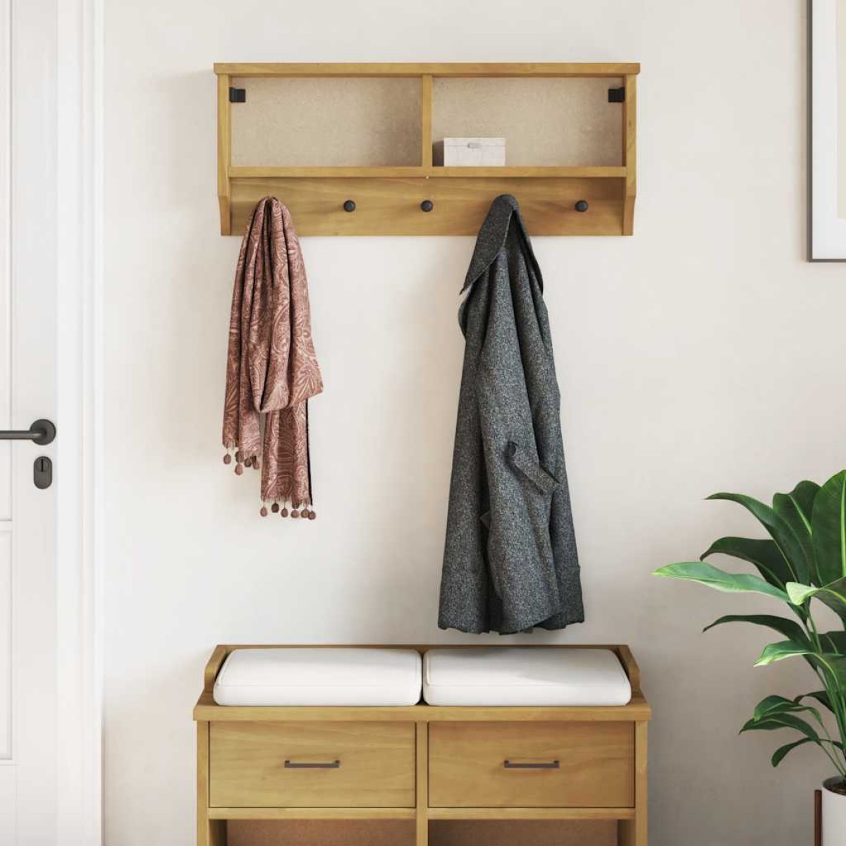 vidaXL Επίτοιχη κρεμάστρα παλτών SANDNES 87x12x35 εκ. Πεύκο μασίφ ξύλο
