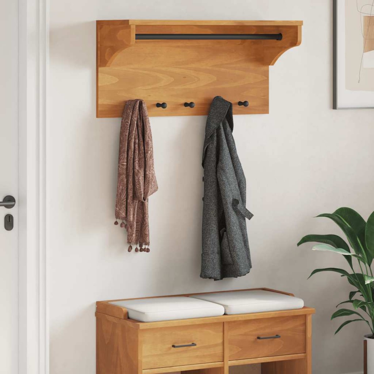 vidaXL Επίτοιχη κρεμάστρα παλτών SANDNES 87x30x42 εκ. Πεύκο μασίφ ξύλο