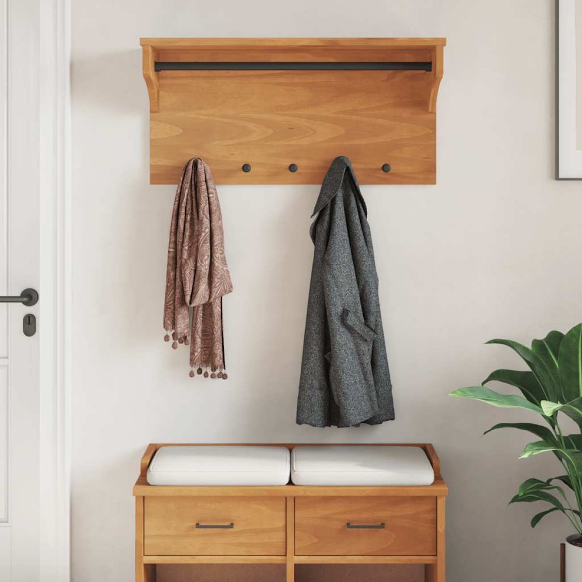 vidaXL Επίτοιχη κρεμάστρα παλτών SANDNES 87x30x42 εκ. Πεύκο μασίφ ξύλο