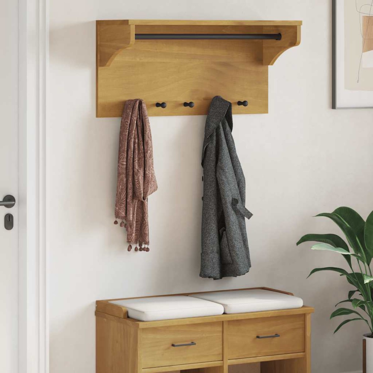 vidaXL Επίτοιχη κρεμάστρα παλτών SANDNES 87x30x42 εκ. Πεύκο μασίφ ξύλο