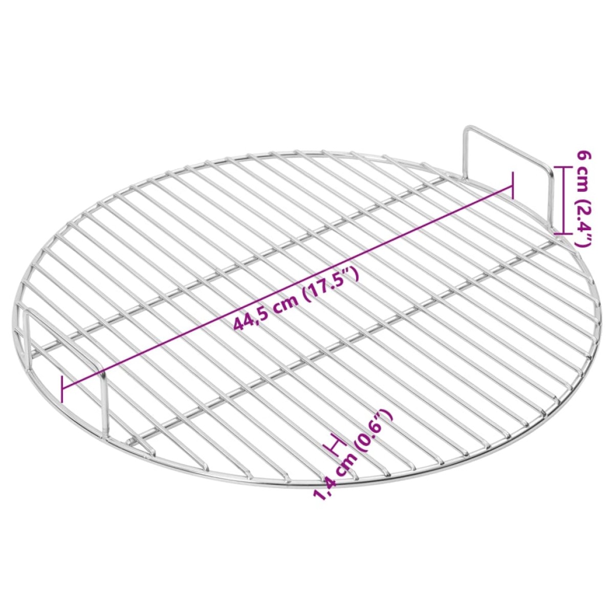 vidaXL Σχάρα Ψησίματος με Λαβές Στρογγυλή Ø44,5 εκ. Ανοξ. Ατσάλι 304