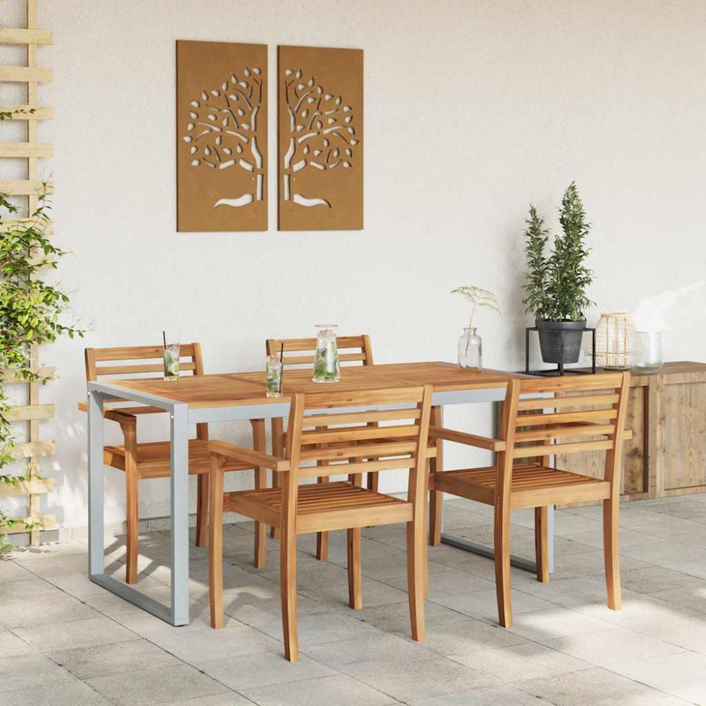 vidaXL Τραπέζι Κήπου Γκρι 160 x 80 x 75 cm Στερεό Ξύλο Ακακίας