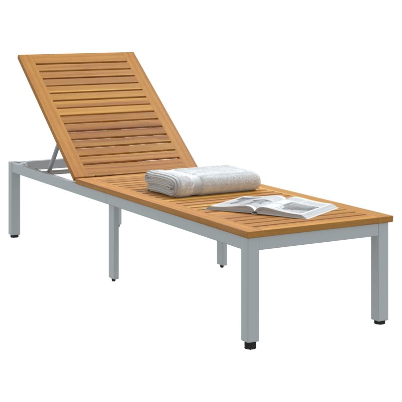 vidaXL Ξαπλώστρα Γκρι 200 x 55 x 35 cm Στερεό Ξύλο Ακακίας