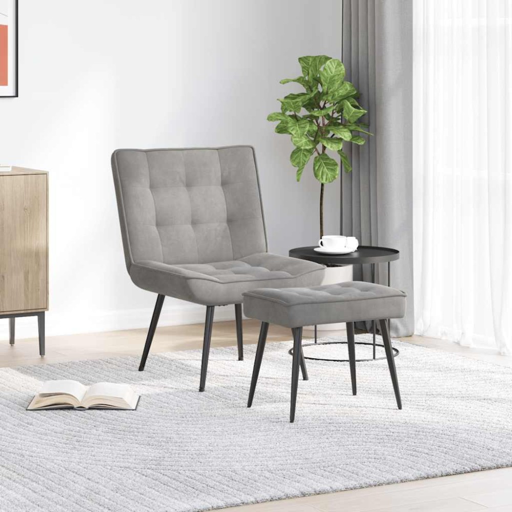 vidaXL Πολυθρόνα Relax Ανοιχτό Γκρι Βελούδινη με Σκαμπό