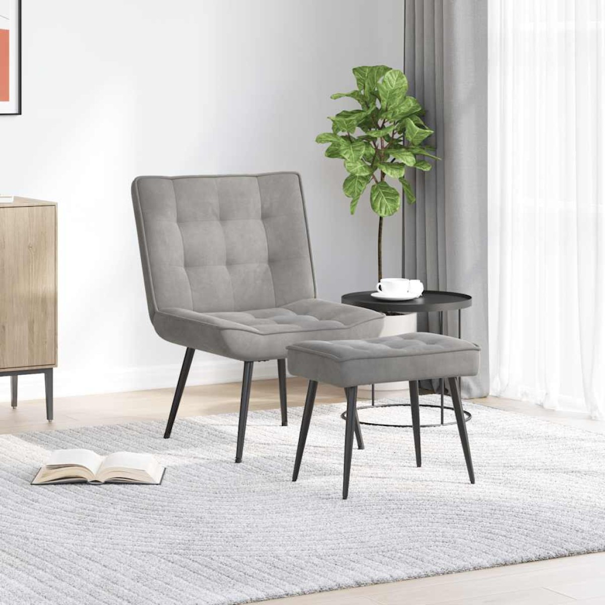vidaXL Πολυθρόνα Relax Ανοιχτό Γκρι Βελούδινη με Σκαμπό