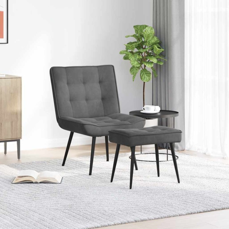 vidaXL Πολυθρόνα Relax Σκούρο Γκρι Βελούδινη με Σκαμπό