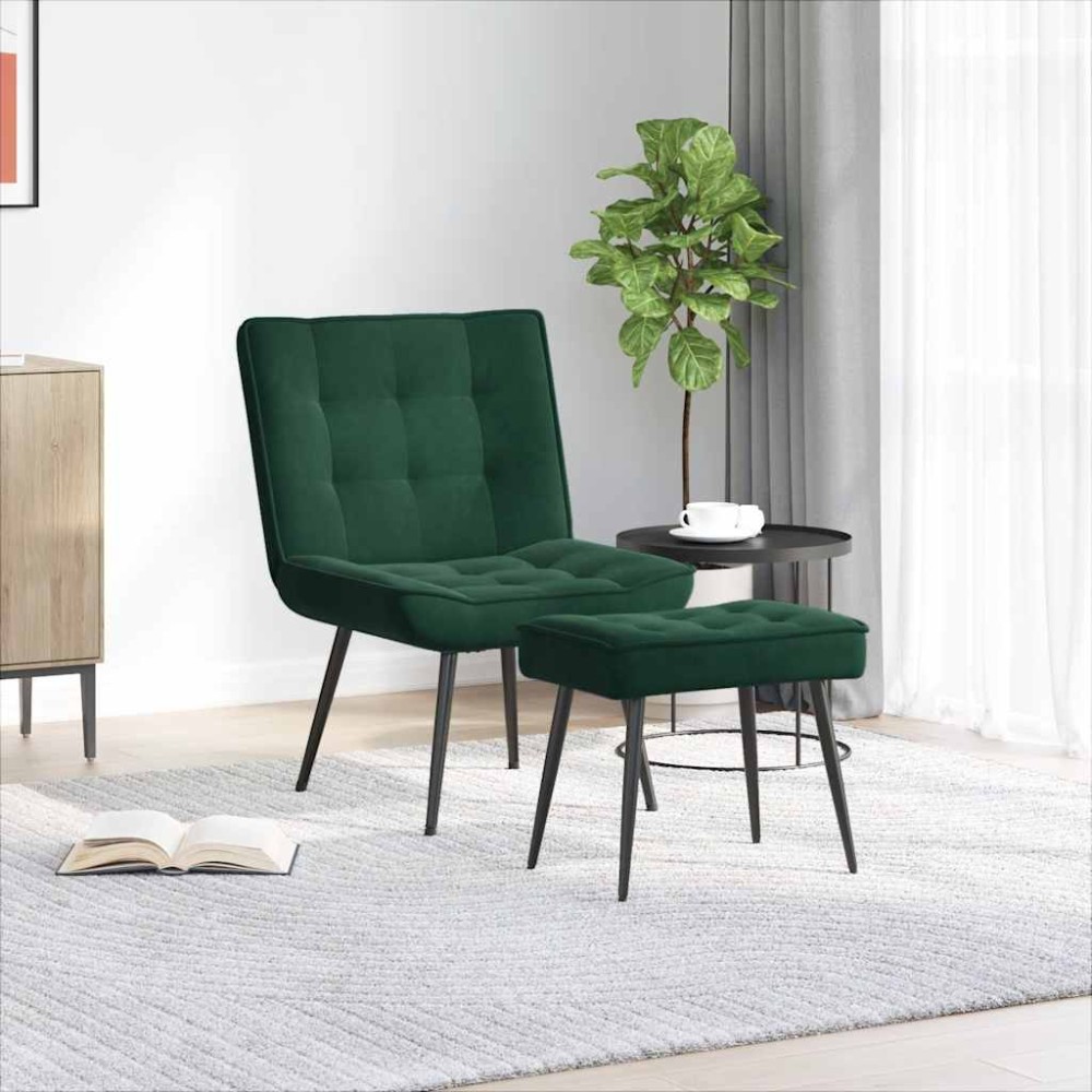 vidaXL Πολυθρόνα Relax Σκούρο Πράσινο Βελούδινη με Σκαμπό