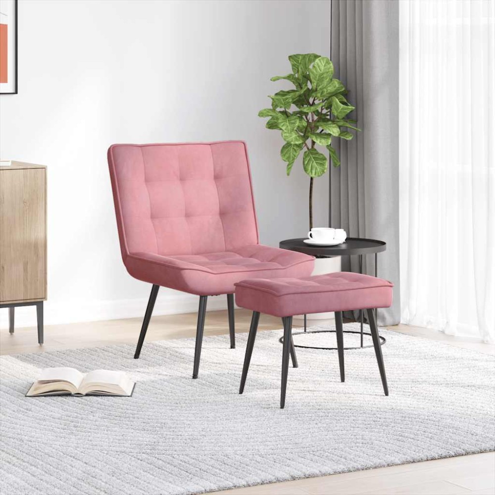 vidaXL Πολυθρόνα Relax Ροζ Βελούδινη με Σκαμπό
