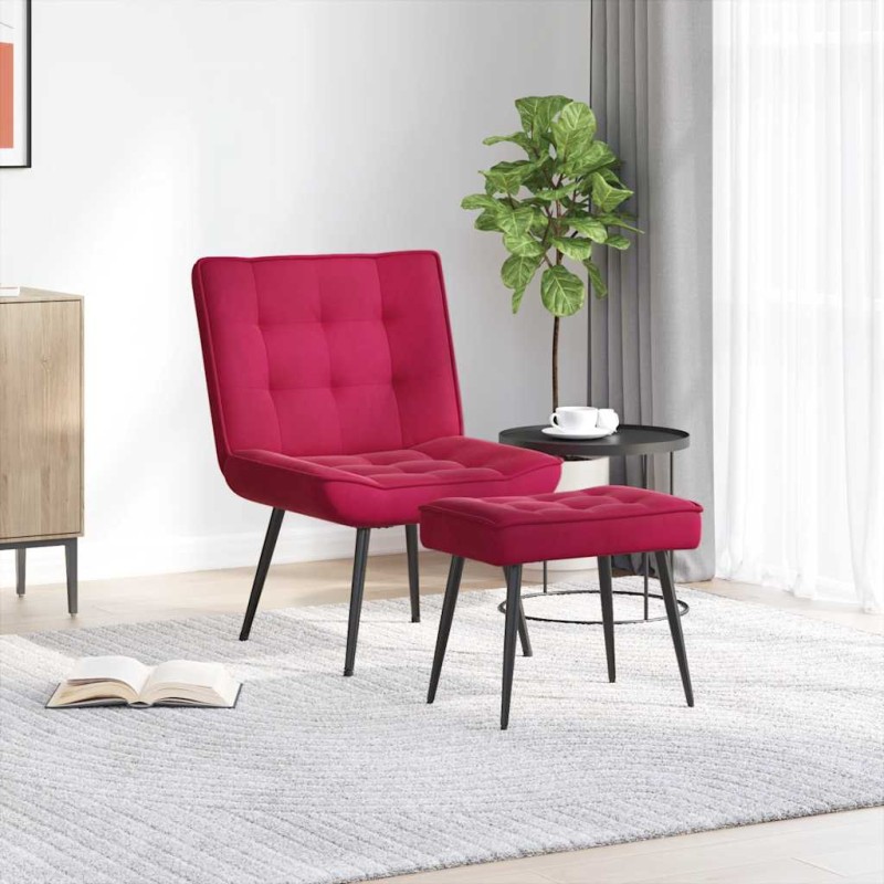 vidaXL Πολυθρόνα Relax Μπορντό Βελούδινη με Σκαμπό