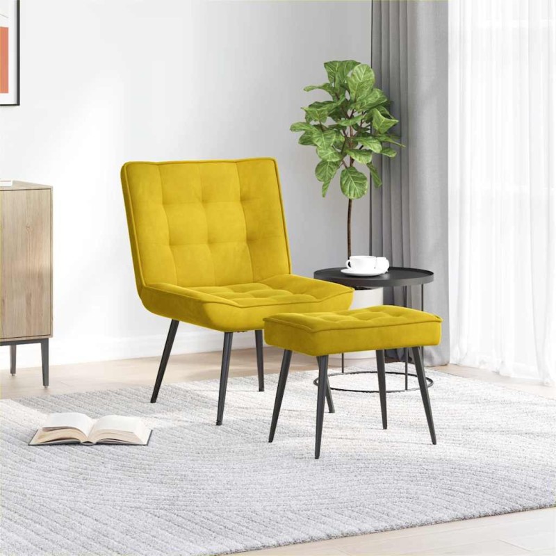 vidaXL Πολυθρόνα Relax Κίτρινη Βελούδινη με Σκαμπό