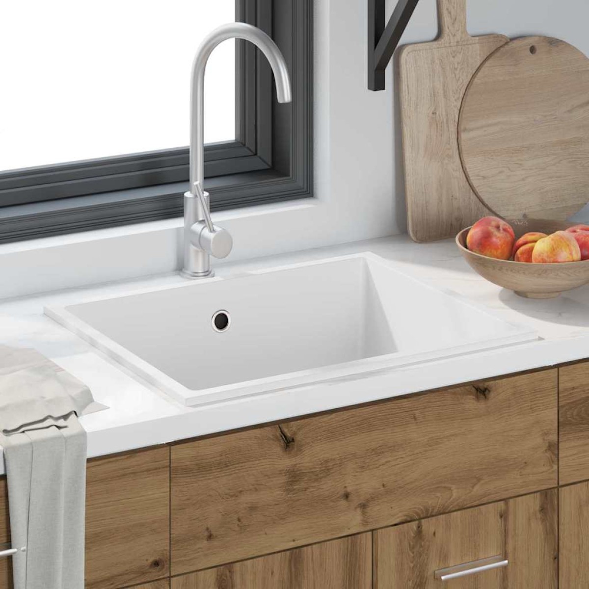 vidaXL Σιντρινο κουζίνας Λευκό 54 x 44 x 20 εκ. Γρανίτης