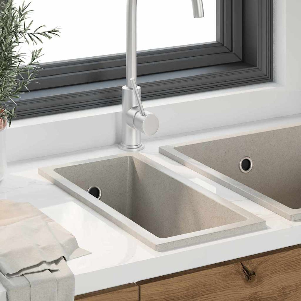 vidaXL Σιντρινο κουζίνας Μπεζ 21 x 44 x 14 εκ. Γρανίτης