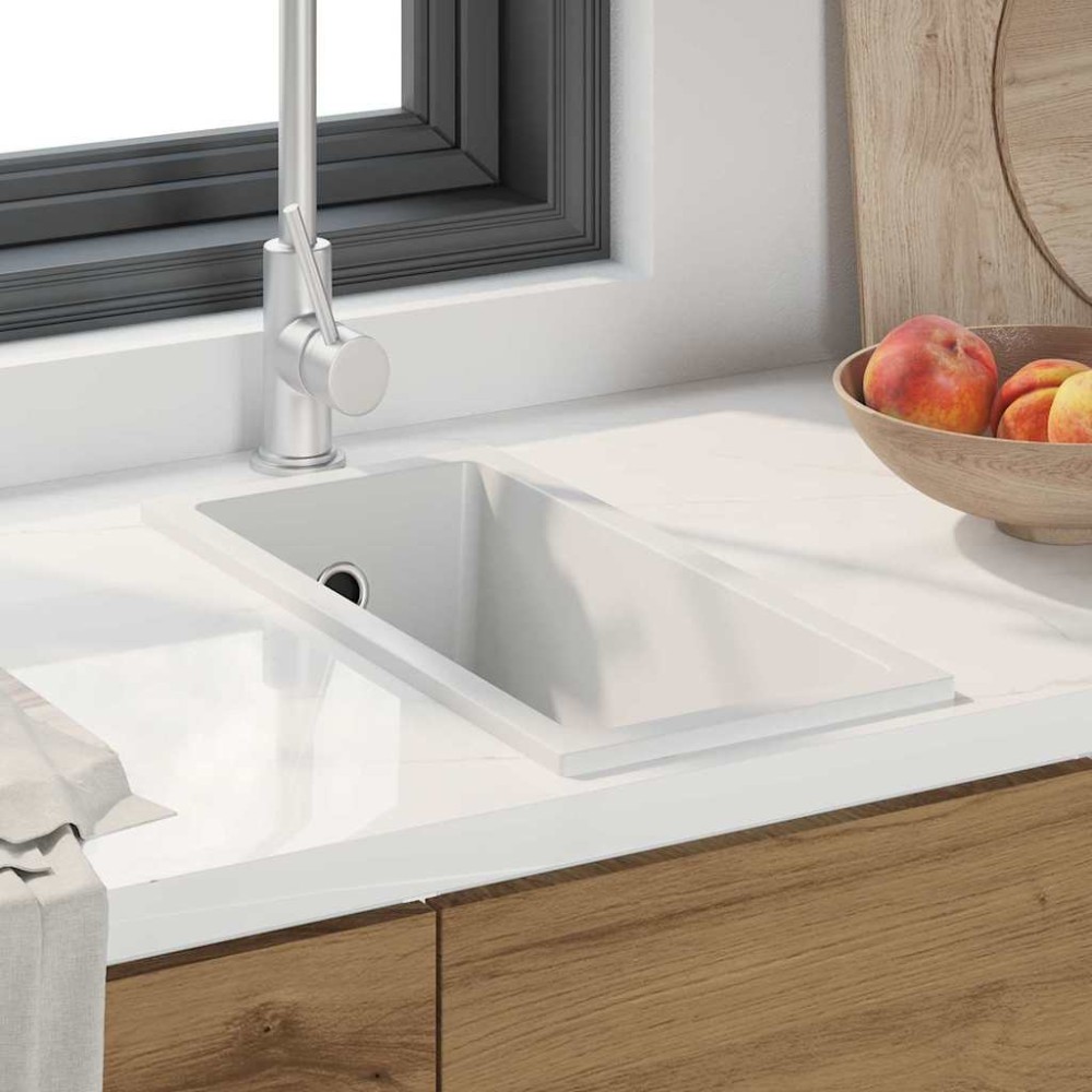 vidaXL Σιντρινο κουζίνας Λευκό 21 x 44 x 14 εκ. Γρανίτης