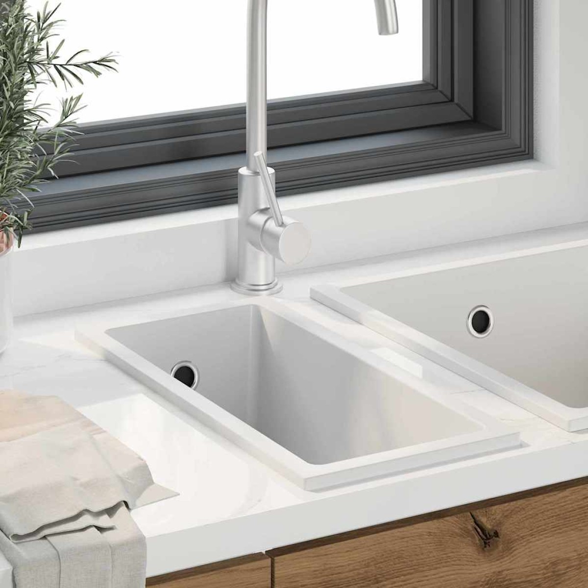 vidaXL Σιντρινο κουζίνας Λευκό 21 x 44 x 14 εκ. Γρανίτης