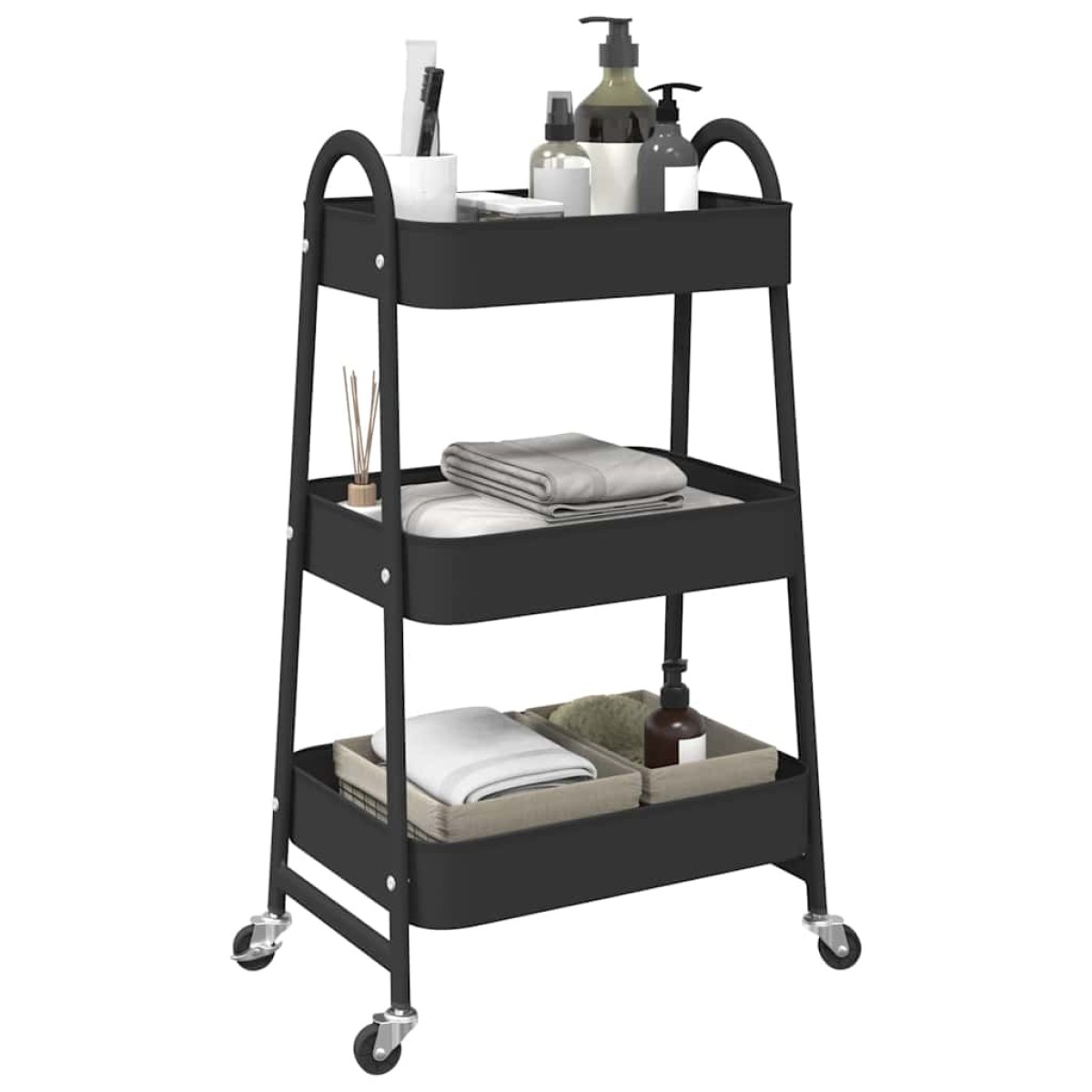 vidaXL Τρόλεϊ αποθήκευσης 3 επιπέδων Μαύρο 42x41,5x77 cm Χάλυβας
