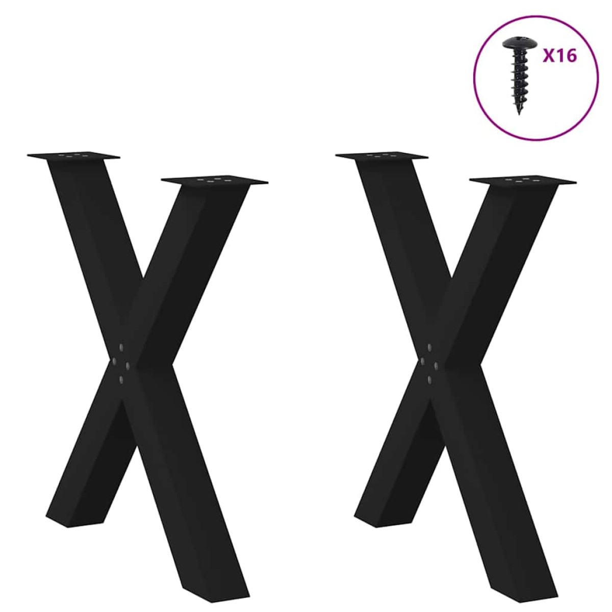 vidaXL Πόδια Τραπεζαρίας σε Σχήμα Χ, 2 τεμ. Μαύρο, 70x(72-73) εκ. Ατσάλι