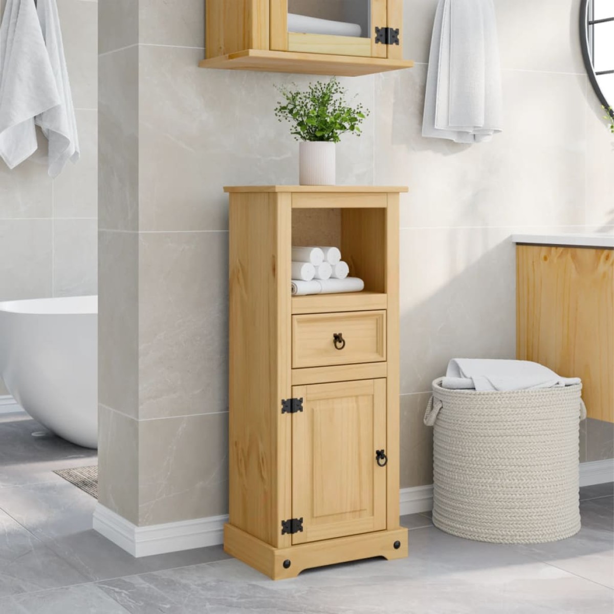 vidaXL Ντουλάπι Μπάνιου Corona 45x33x110 εκ. από Μασίφ Ξύλο Πεύκου