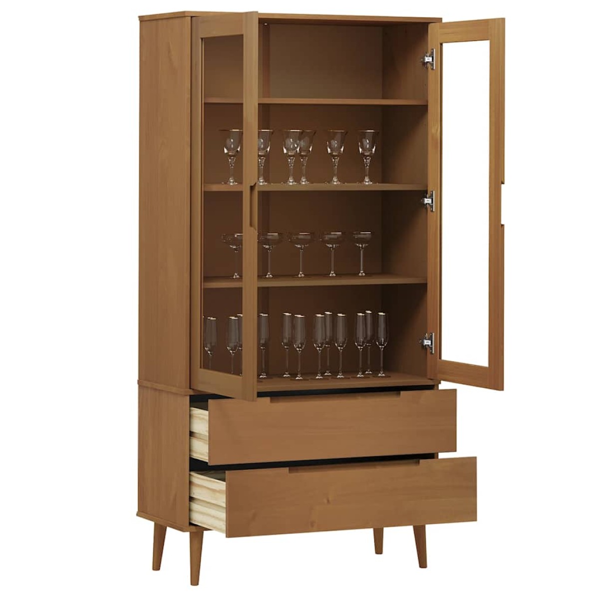 vidaXL Βιτρίνα MOLDE Καφέ 90 x 35 x 175 εκ. από Μασίφ Ξύλο Πεύκου