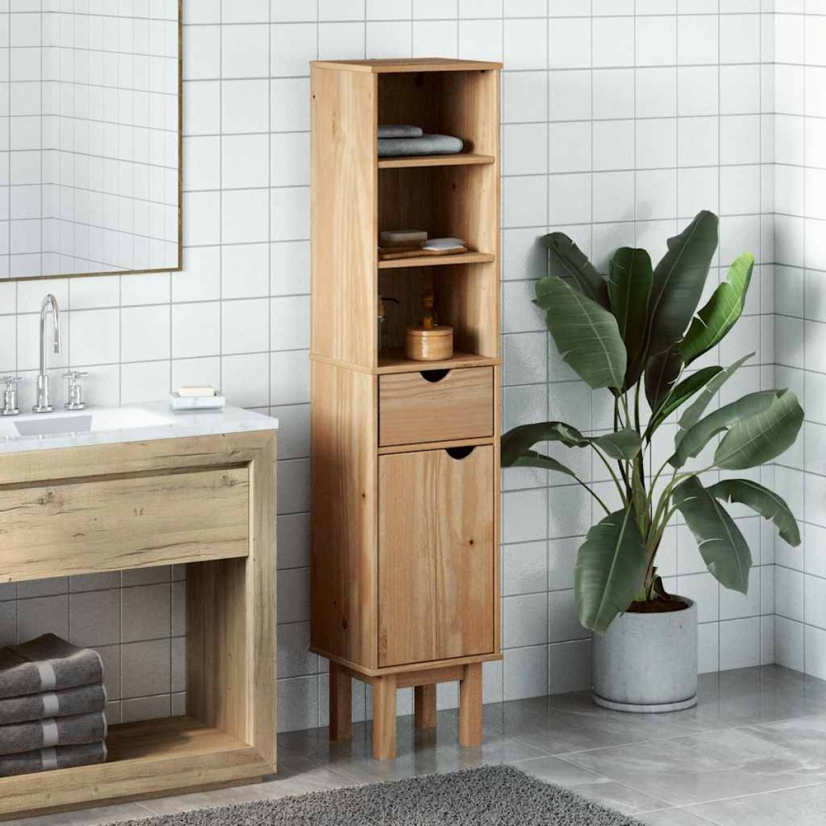 vidaXL Ντουλάπι Μπάνιου OTTA 35x30x159 εκ. Μασίφ Ξύλο Πεύκου