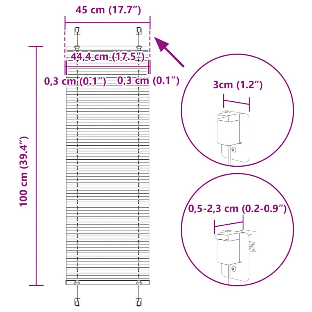 vidaXL Πλισέ Στόρι Πετρόλ 45x100 εκ. Πλάτος Υφάσματος 44,4 εκ. Πολυεστέρας