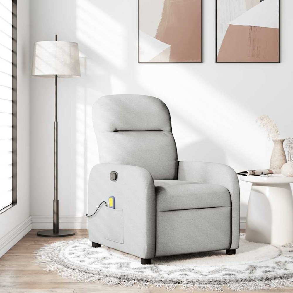 vidaXL καρέκλα ανάκλισης μασάζ Cloud Grey Fabric
