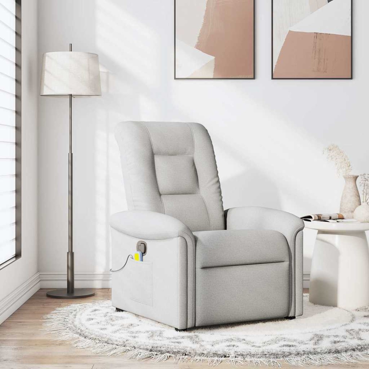 vidaXL καρέκλα ανάκλισης μασάζ Cloud Grey Fabric