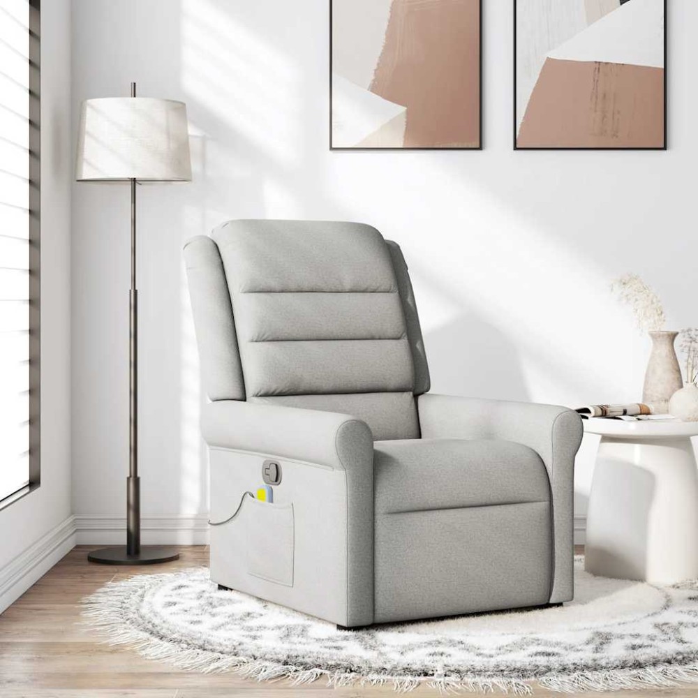vidaXL καρέκλα ανάκλισης μασάζ Cloud Grey Fabric